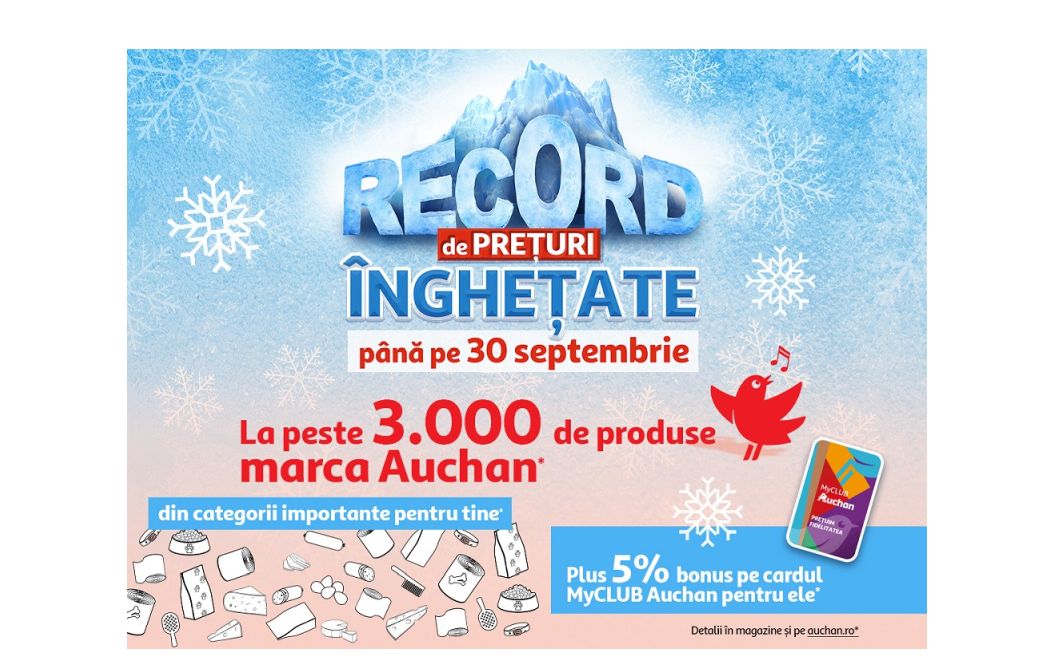 Auchan România îngheață prețurile la peste 3.000 de produse marcă proprie și acordă un bonus suplimentar de 5% la achiziția lor, prin cardul de fidelitate