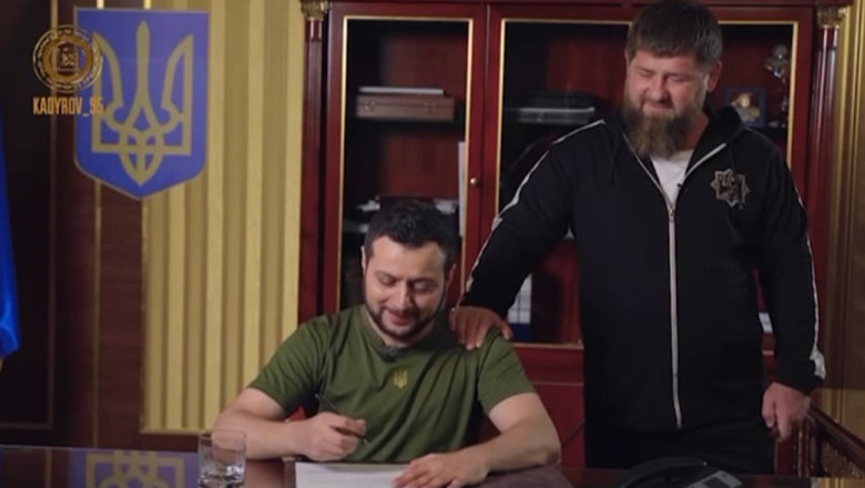 Ramzan Kadîrov a folosit un actor rus în rolul lui Zelenski, pentru a regiza o scenetă despre o falsă capitulare a Ucrainei