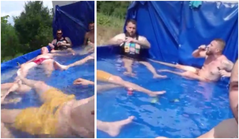 Camion transformat în piscină în județul Argeș. Zece bărbați au dat muzica la maxim și s-au plimbat relaxați prin oraș – VIDEO
