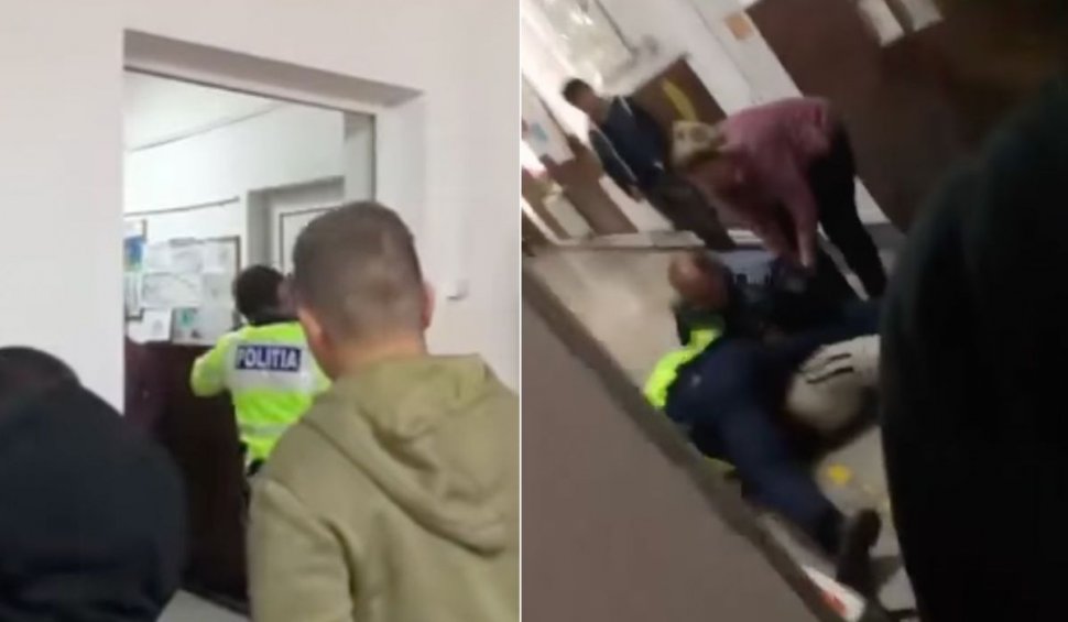 Elev încătușat de poliție pe holul unei școli din Hidișelu de Jos, după ce a venit beat la cursuri și a făcut scandal – FOTO, VIDEO