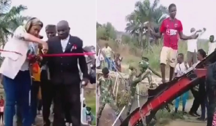 Moment tragi-comic surprins într-o ţară din Africa. S-a rupt podul în timp ce oficialii îi făceau inaugurarea – VIDEO