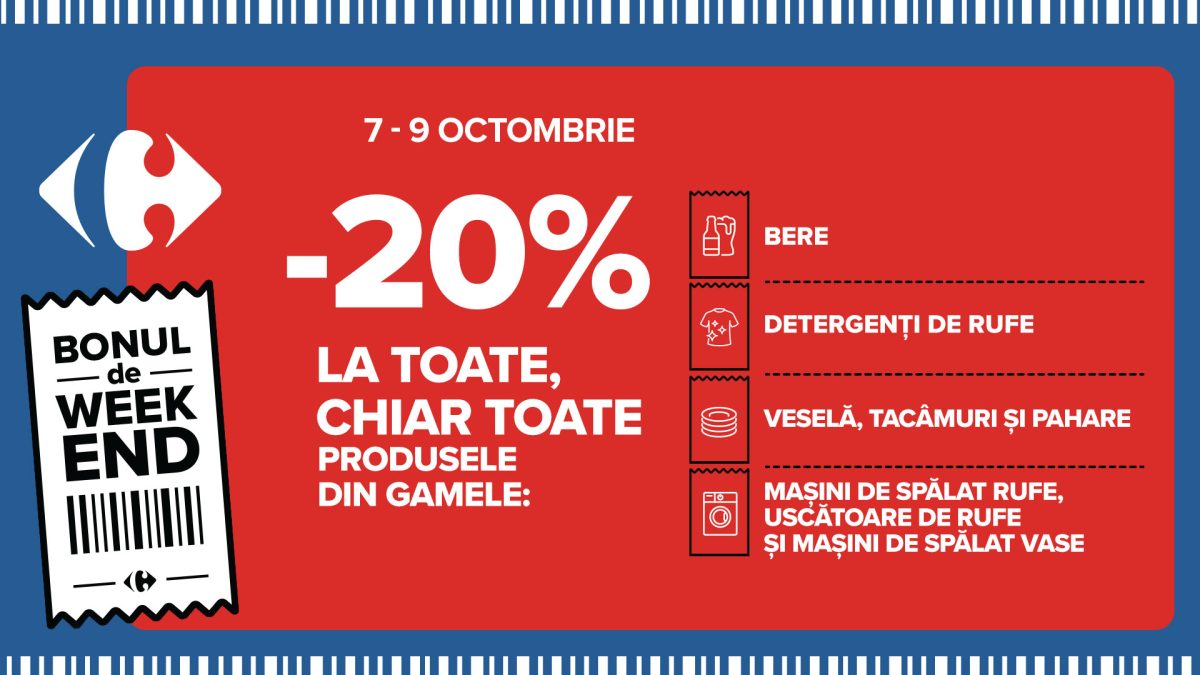 Bonul de weekend la Carrefour -20% sub forma de cupon  la urmatoarele cumparaturi