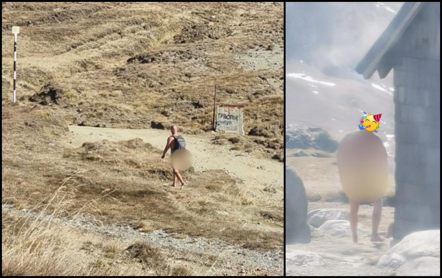 Scene ireale. Un bărbat complet dezbrăcat, surprins în timp ce încerca să urce pe Vârful Omu