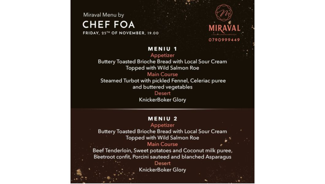 Chef Foa vine la restaurantul Miraval din Palas și pregătește o seară cu experiențe culinare de excepție