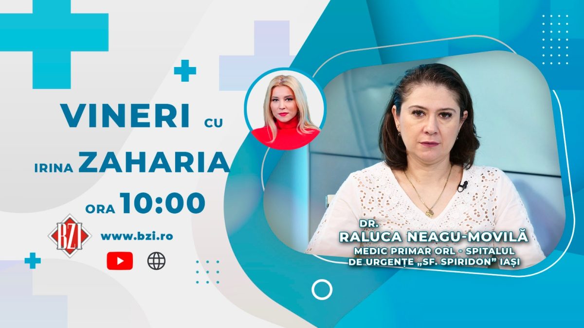 Dr. Raluca Neagu-Movilă, coordonatorul Centrului Regional de Transplant de la Iași, medic ORL, Spitalul Sfântul Spiridon Iaşi, discută în emisiunea BZI LIVE despre otite și afecțiunile ORL din perioada rece