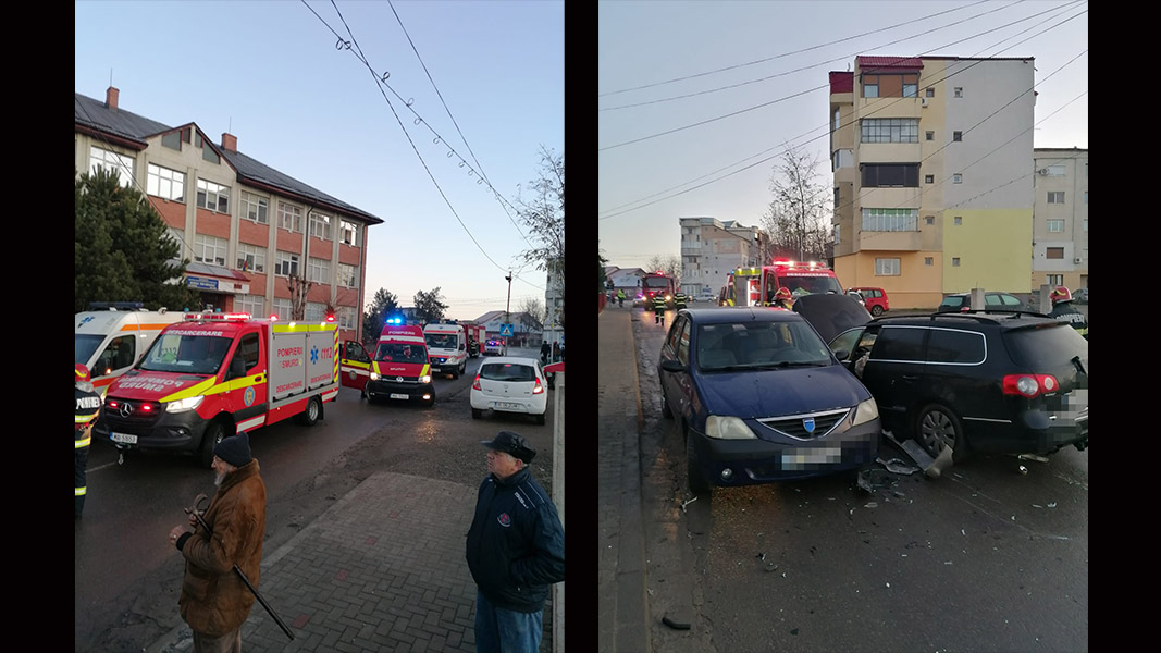 Accident rutier în Tg. Frumos. Trei maşini au intrat în coliziune. Sunt mai multe victime, printre care şi minori – FOTO