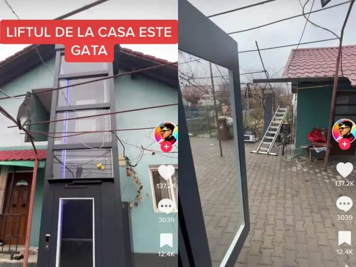 Un bărbat și-a montat lift pentru a urca cele două etaje ale casei. Imaginile au făcut furori pe Tik Tok – FOTO