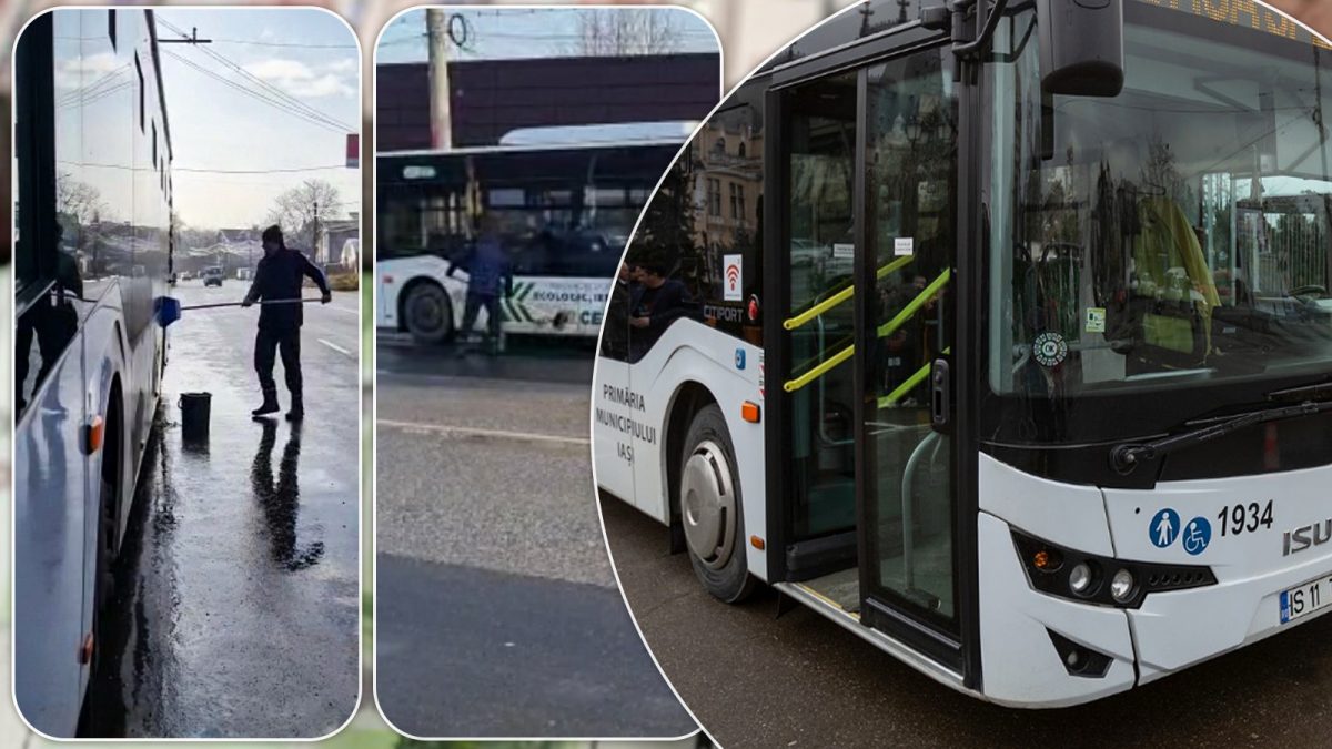 Autobuzele CTP sunt spălate în bătaie de joc, în stradă, cu o mătură și o găleată. Firma de curățenie încasează câte 500.000 de euro pe an – VIDEO