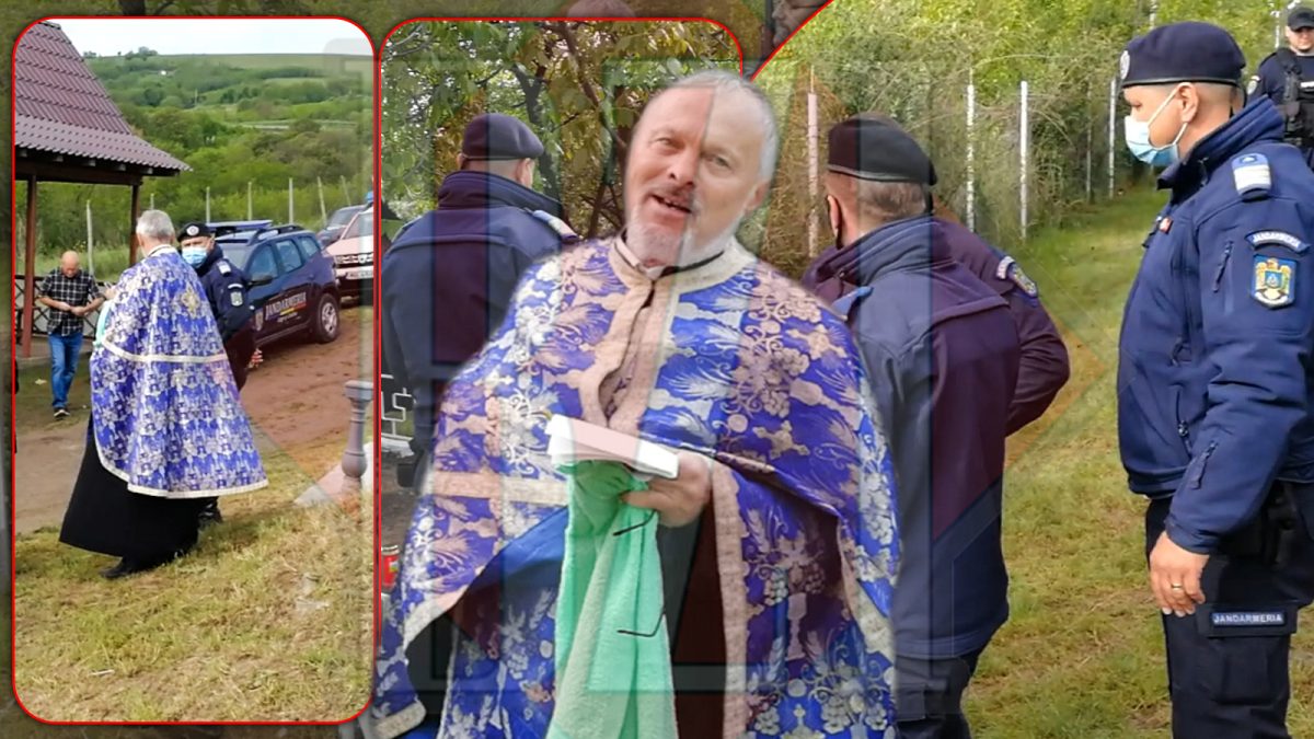 Răspopitul Ștefan Bercaru a câștigat prima luptă cu jandarmii care l-au luat pe sus din cimitir! Slujitorul Domnului s-a ales cu o mână ruptă în urma altercației – FOTO