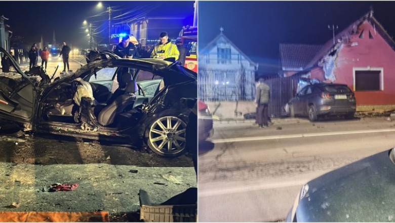 Cursă de mașini sfârșită pe acoperișul unei case. Primele imagini cu accidentul de la Alba – VIDEO