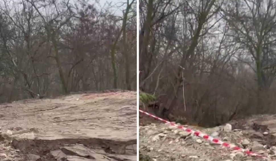 Alunecare masivă de teren în Târgu Jiu. Localnicii sunt speriați că vor rămâne sub cerul liber: „Mereu se surpă”