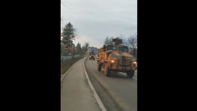 O coloană de mașini bindate cu turela „Anubis”, de fabricație românească ar fi fost filmată în Ucraina – VIDEO