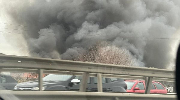 Incendiu puternic în Capitală! Pompierii intervin pe Bulevardul Iuliu Maniu din București, la intrarea pe Autostrada A1 – VIDEO