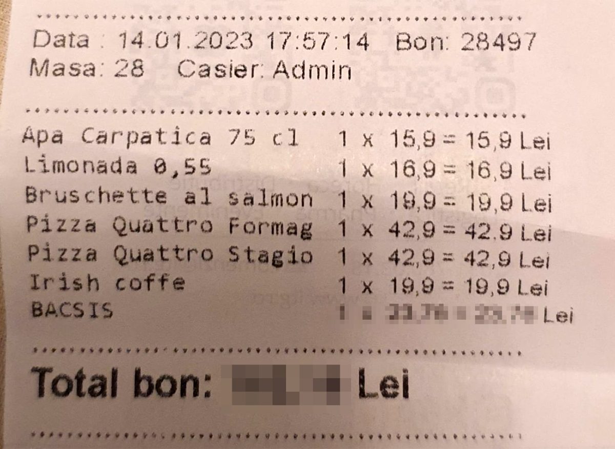 Ce sumă a fost obligat să lase bacșiș un client, pentru o notă de 159 de lei, într-un restaurant din Centrul Vechi din București