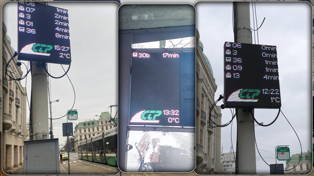 Panourile de afișaj CTP Iași, o bătaie de joc pentru călătorii ieșeni! „Iarăși vom îngheța în stații cu ochii pe afișaj!”