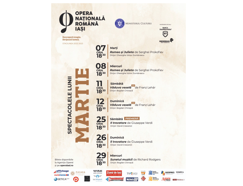 Opera Iași a stabilit programul lunii martie. Se pot cumpăra bilete!
