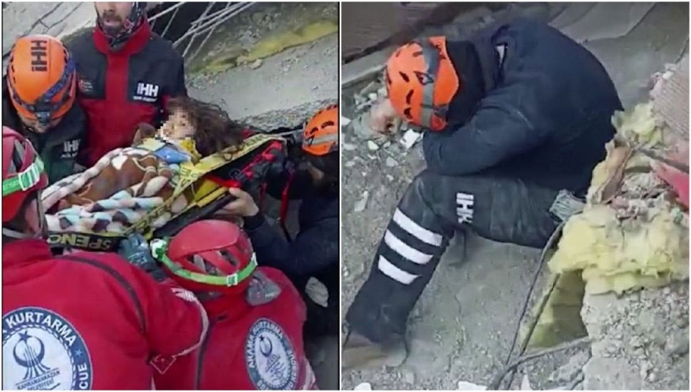 Momentul în care un salvator izbucnește în lacrimi! S-a luptat mai bine de 8 ore să scoată o fetiță de sub moloz – VIDEO