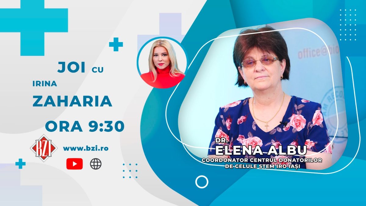 Dr. Elena Albu, coordonatorul Centrului donatorilor voluntari de celule stem IRO Iasi, discută în emisiunea BZI LIVE despre criza donatorilor de celule stem