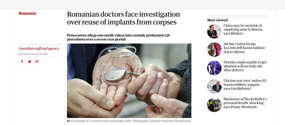 Scandalul stimulatoarelor a ajuns la nivel internaţional. Jurnaliştii de la The Guardian i-au menţionat pe medicii ieşeni