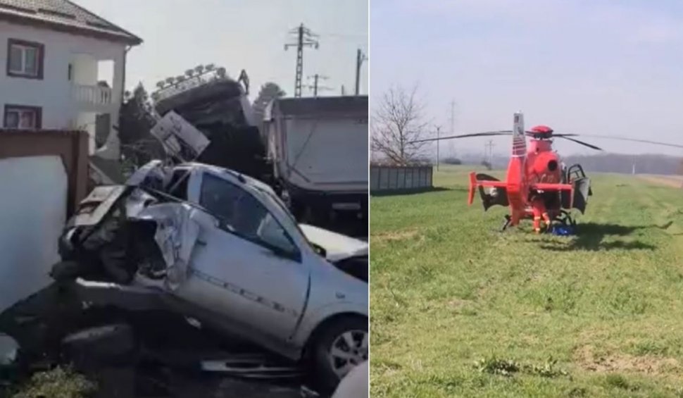 Cumplit accident în Ţânţăreni, unde mai multe mașini au fost strivite de un TIR