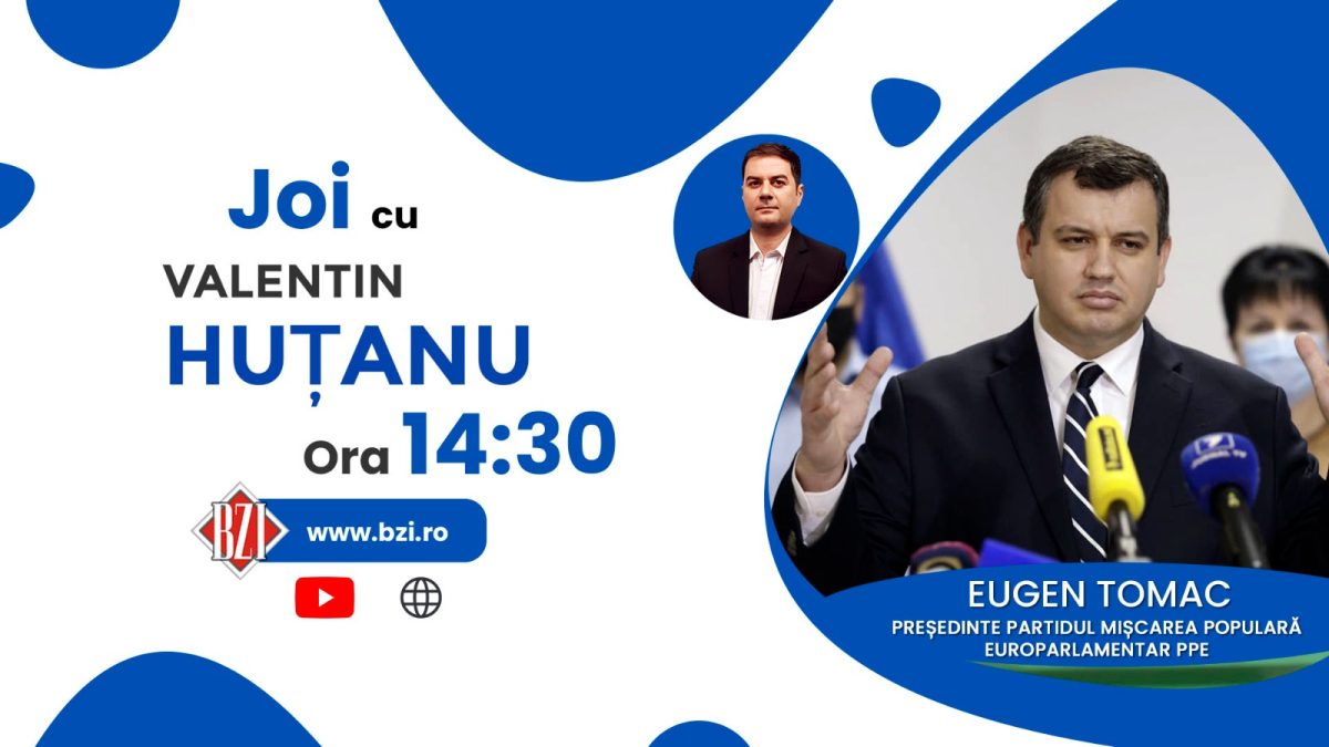 O nouă emisiune incisivă și specială BZI LIVE alături de Eugen Tomac, europarlamentar al României și președintele Partidului Mișcarea Populară