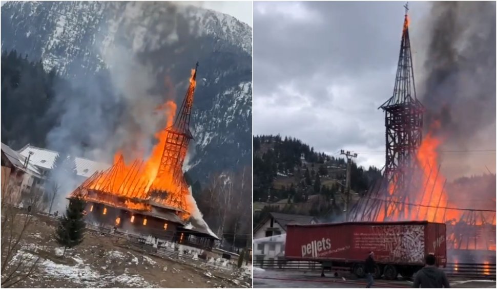 Dezastru în ziua de Florii. Biserica de lemn din Borșa s-a făcut scrum – FOTO