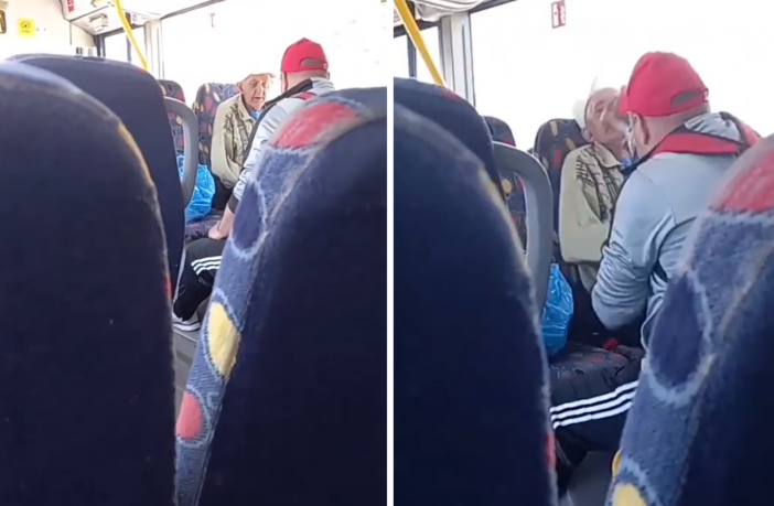 Un bătrân a fost lovit cu brutalitate de un bărbat, într-un autobuz din Bistrița. Nimeni nu a intervenit – VIDEO