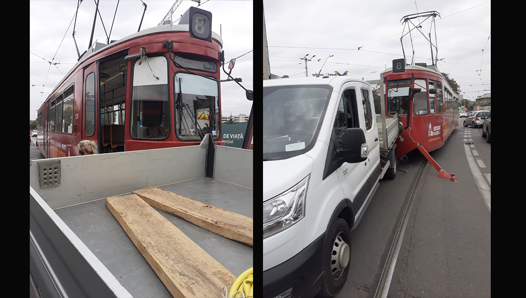 Accident rutier pe Anastasie Panu. Un tramvai a intrat în coliziune cu un autoturism – FOTO
