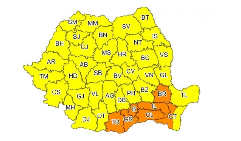 ANM a emis avertizări Cod Portocaliu în București și 7 județe. În restul țării este Cod Galben