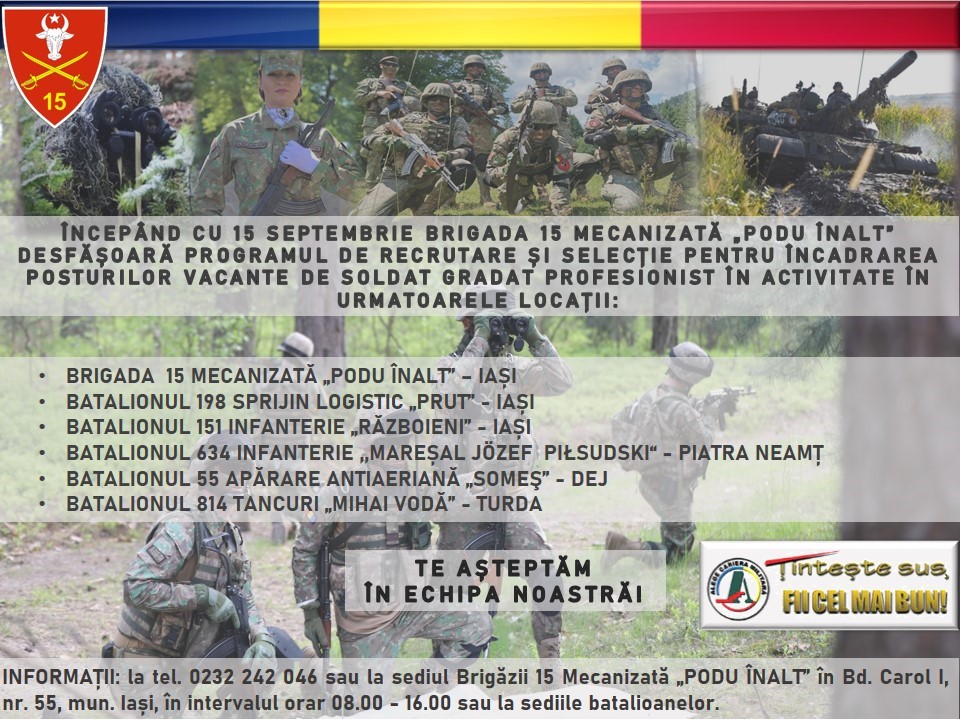 Programul de recrutare și selecție a candidaților pentru Brigada 15 Mecanizată „Podu Înalt”