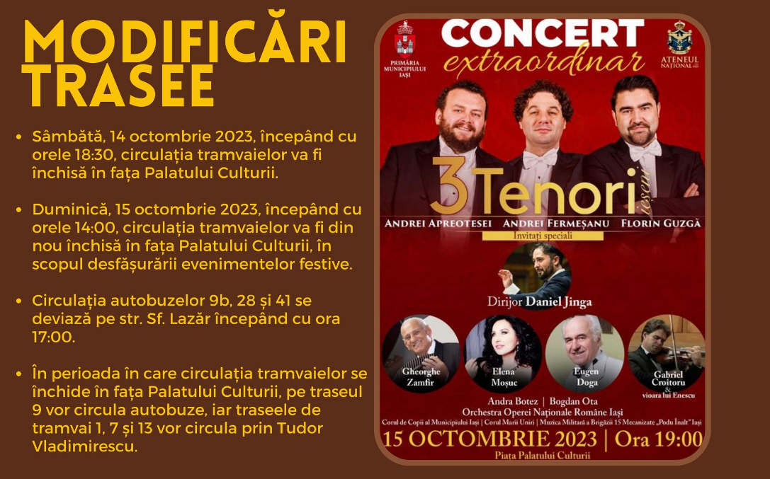 Modificări temporare în circulația mijloacelor de transport public pe durata festivităților din cadrul Zilelor Iașului