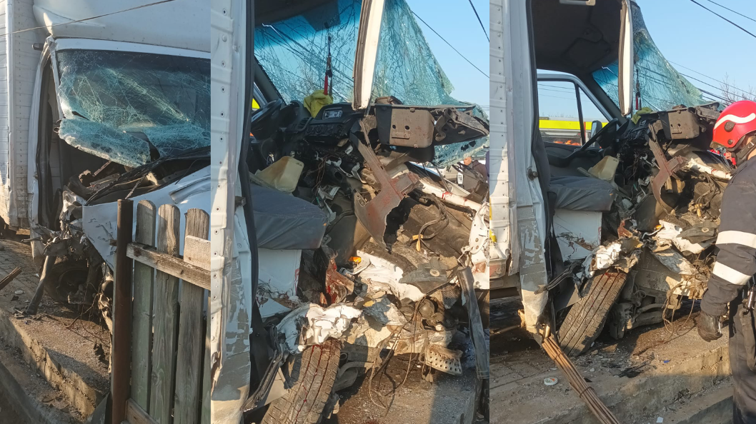 Accident rutier la Târgu Frumos: O autoutilitară a intrat într-un stâlp. Traficul se desfășoară cu dificultate – UPDATE