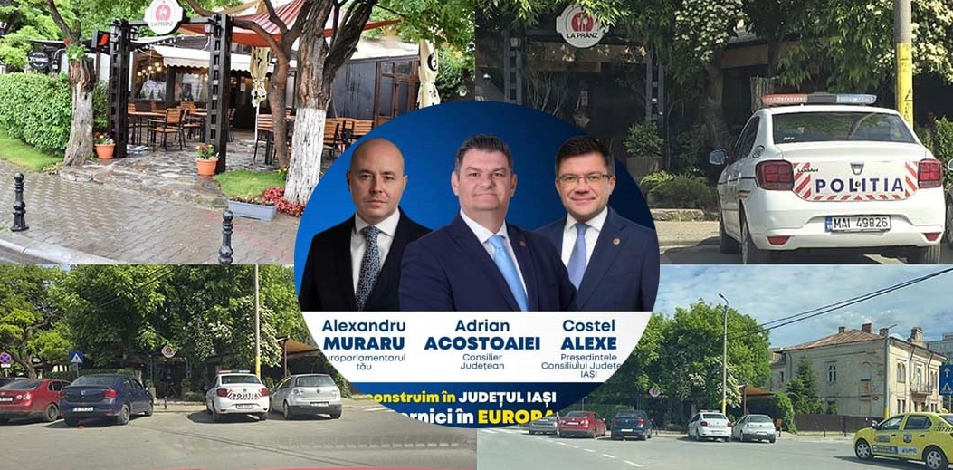 Poftim exemplu! Autospecială de Poliţie, parcată pe interzis în fața restaurantului lui Acostoaie. De ani întregi clienţii parchează ilegal, iar poliţia nu face nimic – FOTO
