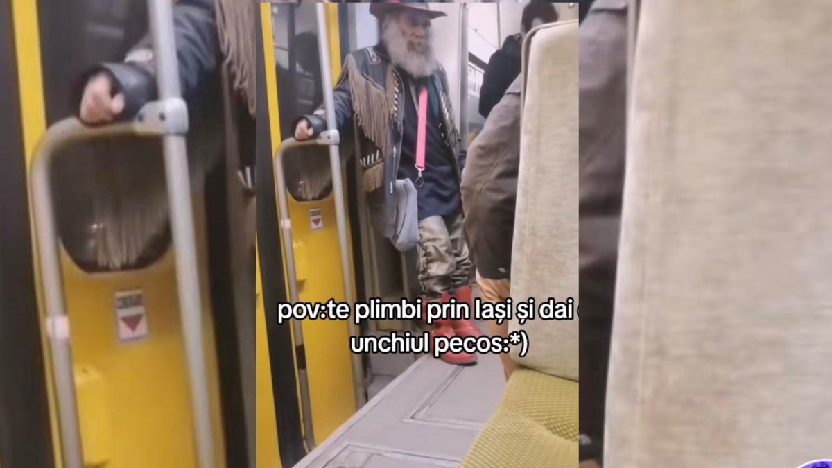 Apariție controversată într-un tramvai din Iași! Călătorii nu și-au mai putut lua ochii de la un bărbat îmbrăcat ca un cowboy: „Arăta mai bine dacă avea și chitară” – FOTO/VIDEO