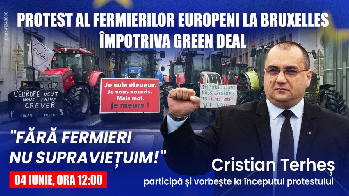Europarlamentarul Cristian Terheș invitat să vorbească pe 4 iunie la cel mai mare protest al fermierilor la Bruxelles