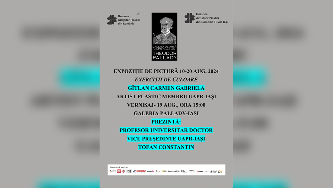 Invitație la expoziția de pictură intitulată „EXERCIȚII DE CULOARE” semnată de artista GÎTLAN CARMEN GABRIELA