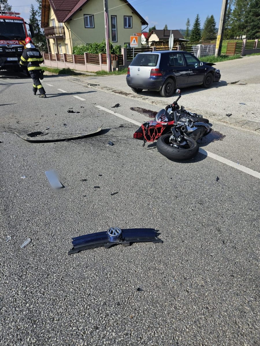 Motociclist rănit la Poiana Stampei în urma unei coliziuni cu un autoturism