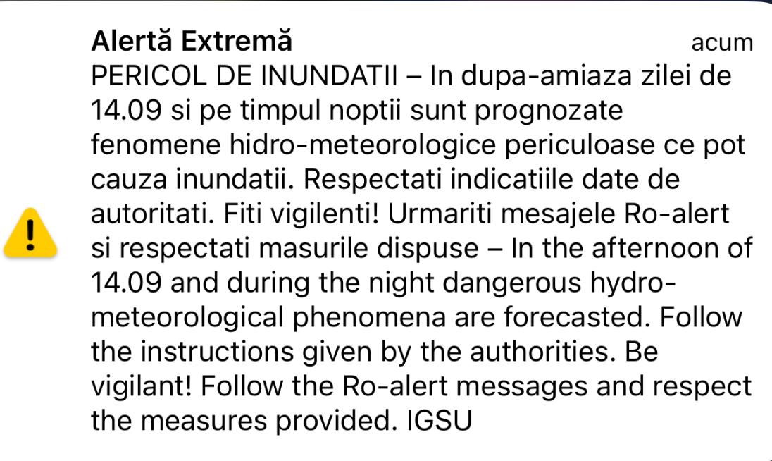 Ieşenii au primit mesaje Ro-alert! Sunt anunțate posibile inundaţii