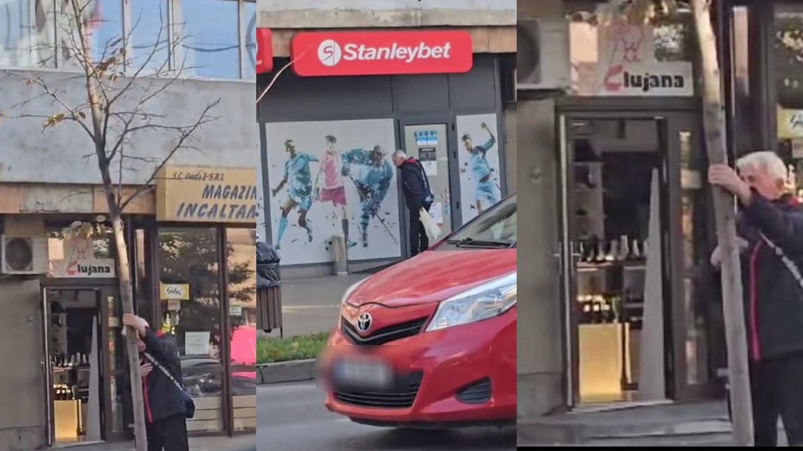 Ritualul unui ieșean pentru a câștiga la păcănele: Trei mari rugăciuni la copacul din fața agenției de pariuri – VIDEO
