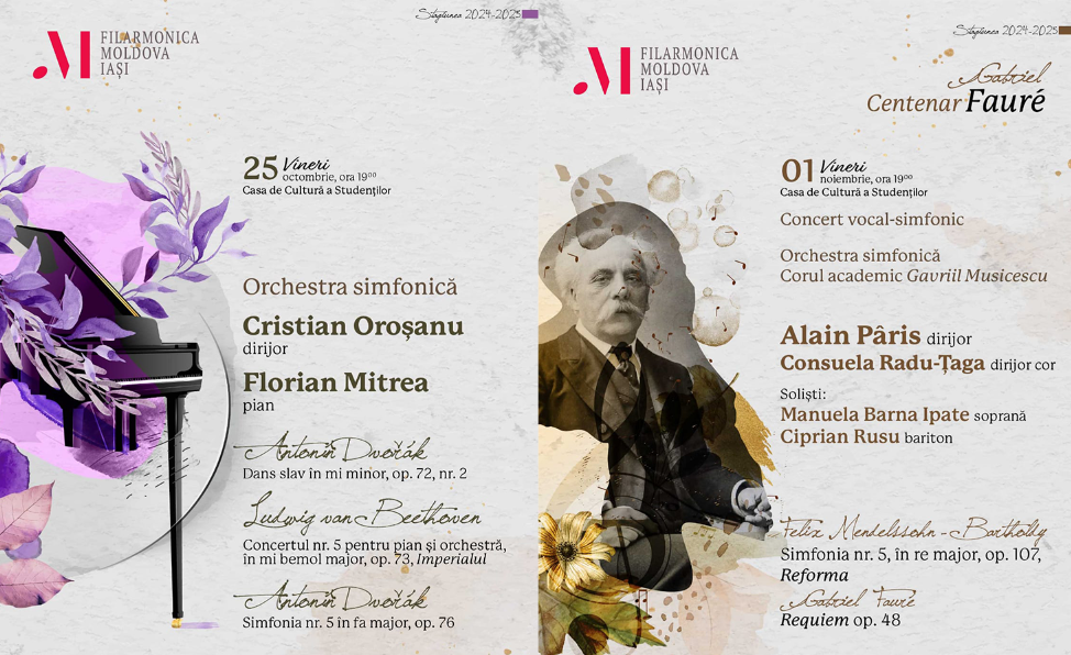 Filarmonica Moldova din Iași vă invită la concertele din 25 octombrie și 1 noiembrie