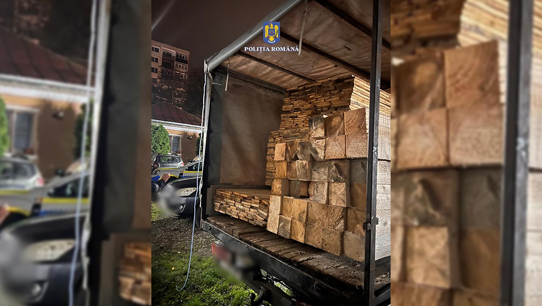 Un bărbat de 37 ani, prins cu peste 7,5 mc de material lemnos. Polițiștii au confiscat totul