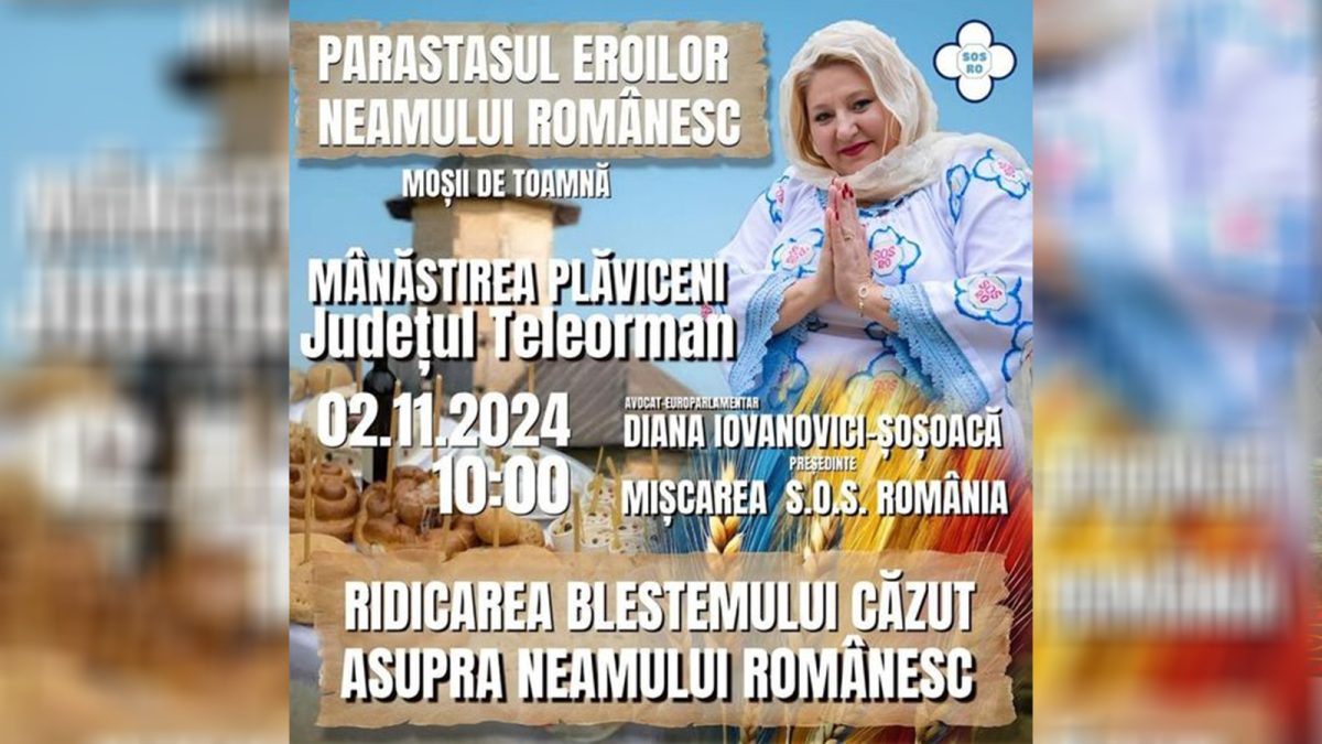 Europarlamentarul Diana Iovanovici-Şoşoacă şi Partidul S.O.S. România organizează cel mai mare Parastas Naţional întru pomenirea eroilor neamului
