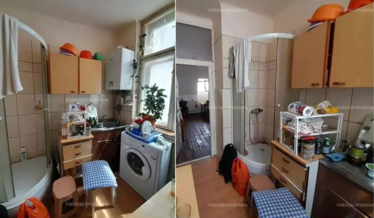 Garsonieră din Cluj la preț de apartament cu patru camere. Mai mult, dușul e în bucătărie