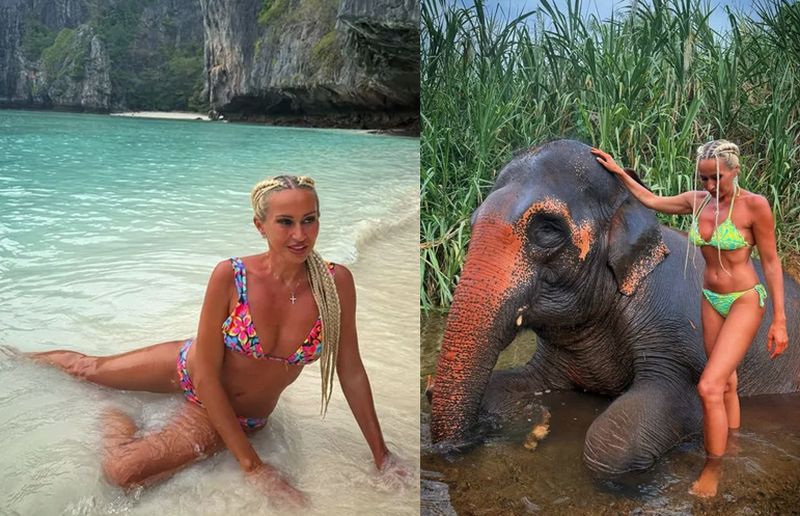 Crina Abrudan fură mințile oricărui bărbat, chiar dacă are 46 de ani! Ce a făcut cu un elefant, îmbrăcată doar în costum de baie – FOTO