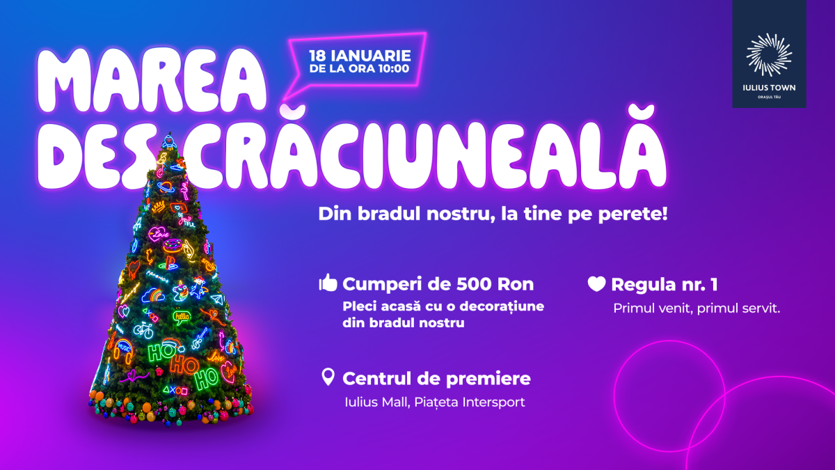 „Marea Descrăciuneală” te așteaptă în Iulius Town! Vino să descoperi cum poți pleca acasă cu o decorațiune led din brad!