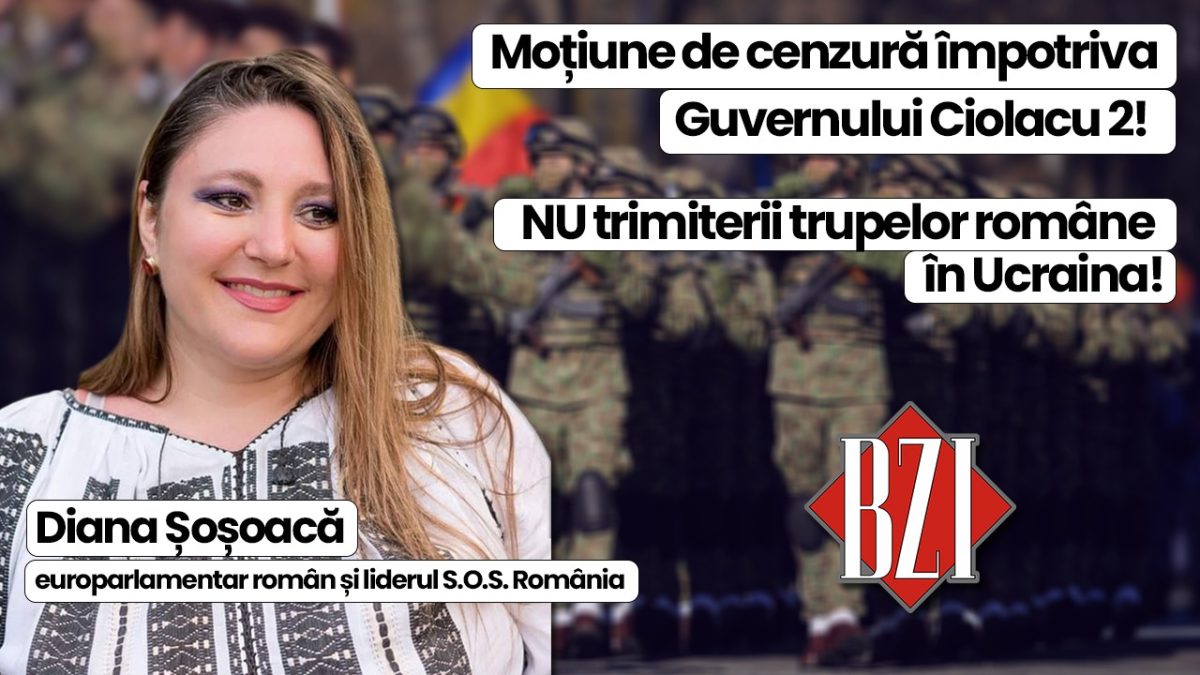 Top talk-show exclusiv BZI LIVE! Invitat special și permanent liderul S.O.S. România și europarlamentar, Diana Șoșoacă într-o analiză explozivă de la trimiterea trupelor în Ucraina, moțiunea de cenzură împotriva Guvernului Ciolacu 2 la „securistan” sau implicarea serviciilor secrete în societate