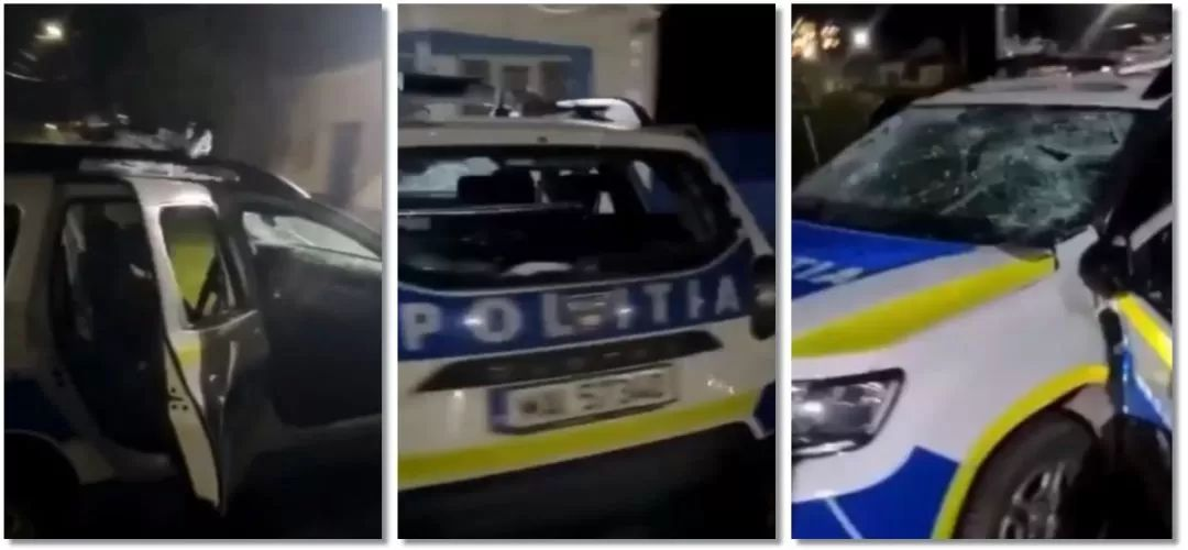 Scene desprinse din filme la Iași! Doi adolescenți au atacat un echipaj de poliție, iar apoi au distrus autospeciala cu toporul  