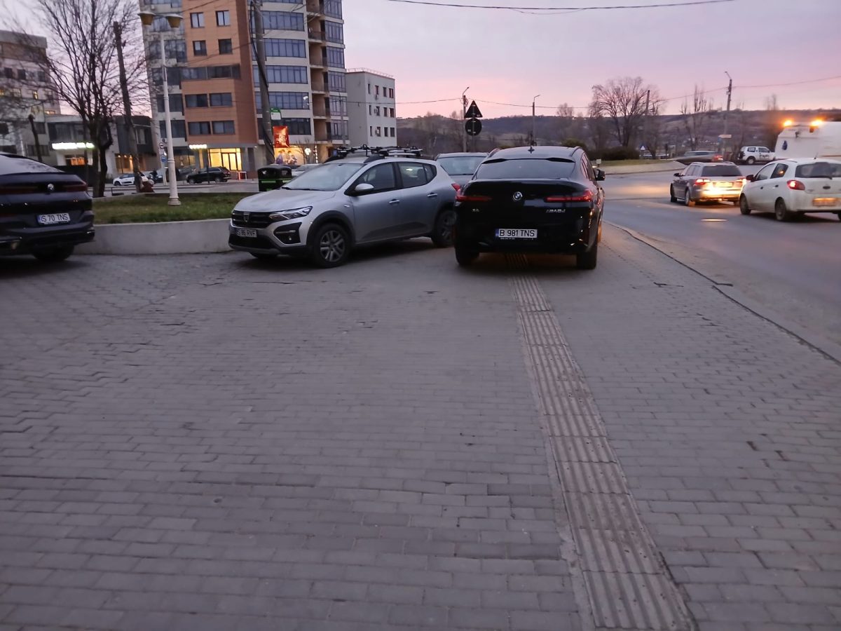 Bizoni în trafic! Doi şoferi au parcat neregulamentar în rond Păcurari