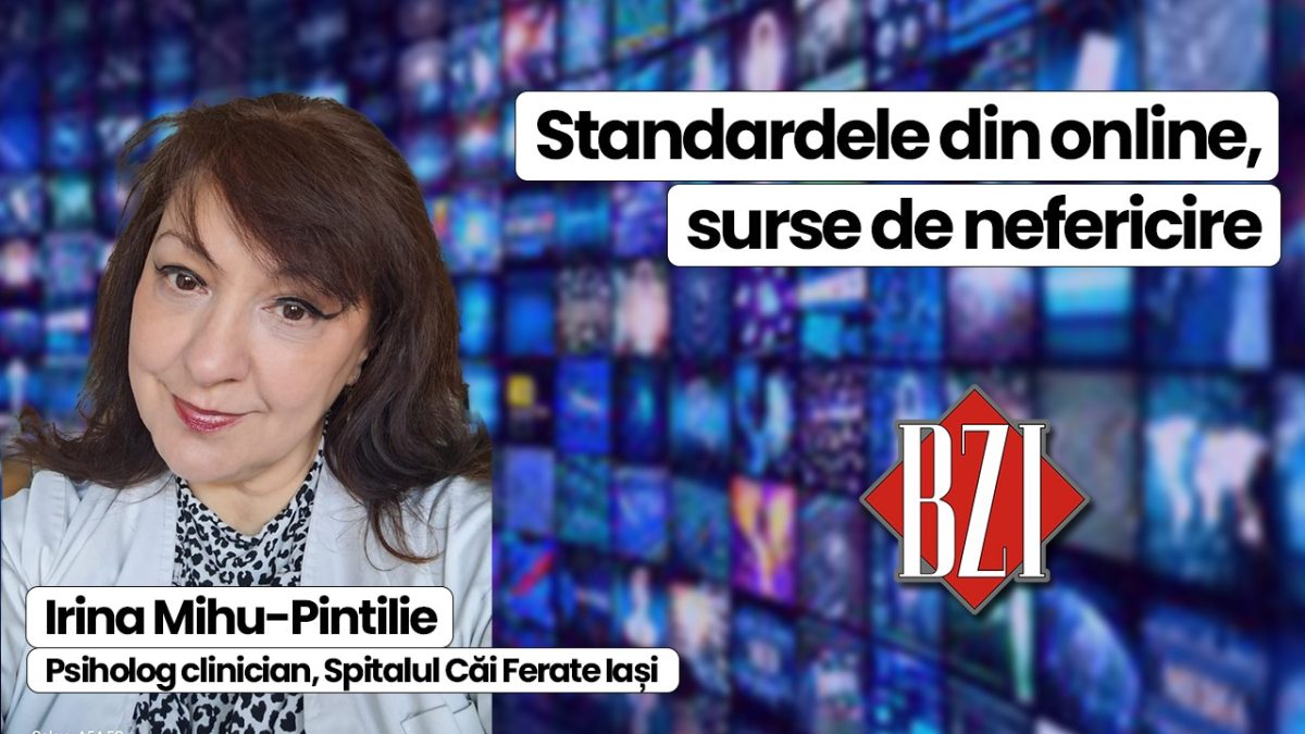 Standardele promovate în online sunt adesea surse majore ale nefericirii, deoarece creează așteptări nerealiste și presiuni artificiale. Irina Mihu-Pintilie, psiholog clinician în cadrul Spitalului Căi Ferate Iași, va povesti în emisiunea BZI LIVE cum ne putem proteja de lucrurile ireale din lumea virtuală