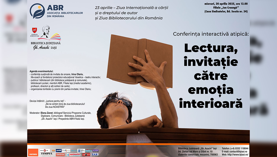 „Lectura, invitație către emoția interioară” – conferință ocazionată de sărbătorirea Zilei Mondiale a Cărţii şi a Dreptului de autor și a Zilei Bibliotecarului din România